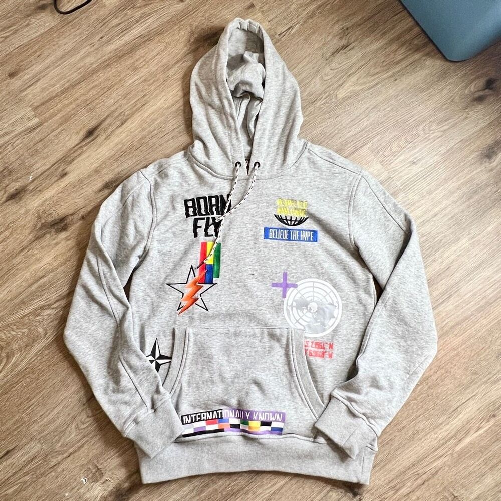 NWOT Born Fly Heather Autobahn Hoodie Pullover Mens Size Small Gray